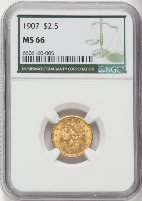 1907 $2.50 Green Label Liberty Quarter Eagle NGC MS66