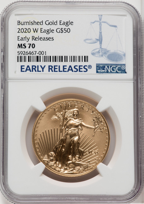 2020-W $50 One Ounce Gold Eagle Burnished First Strike ER Blue NGC MS70