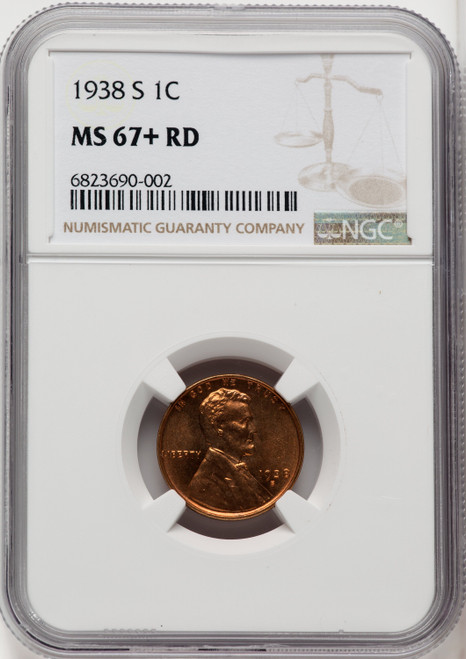 1938-S 1C RD Lincoln Cent NGC MS67+