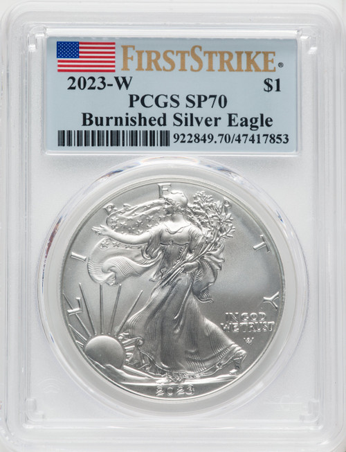 2023-W S$1 Silver Eagle Burnished First Strike FS Flag PCGS SP70