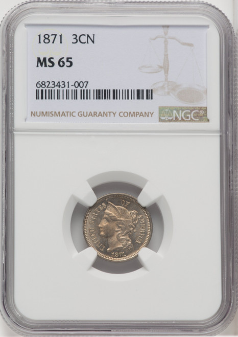 1871 3CN Three Cent Nickel NGC MS65