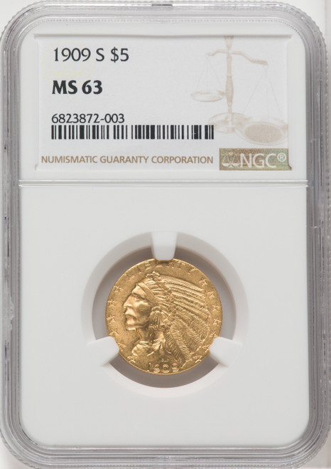 1909-S $5 Indian Half Eagle NGC MS63