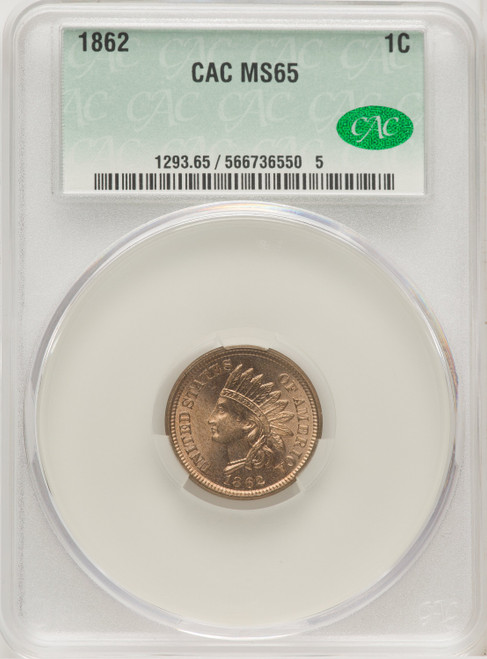 1862 1C Indian Cent CACG MS65