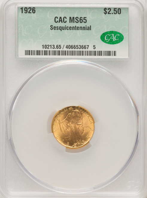 1926 $2.50 SESQUI Commemorative Gold CACG MS65