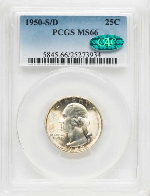 1950-S/D 25C CAC Washington Quarter PCGS MS66