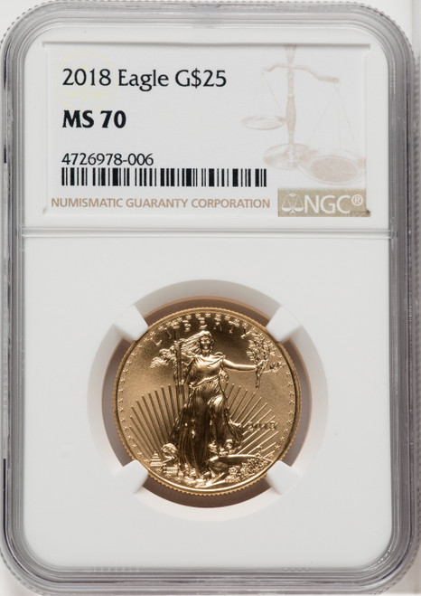 2018 $25 Half-Ounce Gold Eagle Brown Label NGC MS70