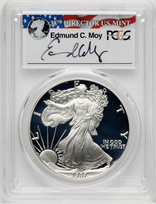 1987-S S$1 Silver Eagle Moy Signature Ed Moy PCGS PR70