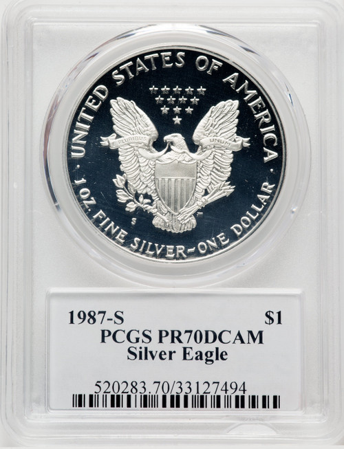 1987-S S$1 Silver Eagle Moy Signature Ed Moy PCGS PR70