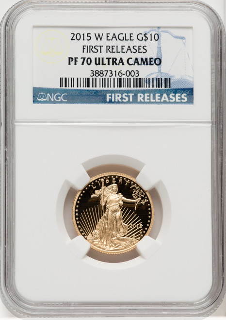 2015-W $10 Quarter-Ounce Gold Eagle FR Blue NGC PF70