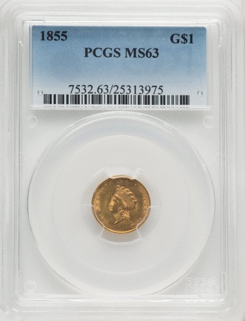 1855 G$1 Type Two Gold Dollar PCGS MS63