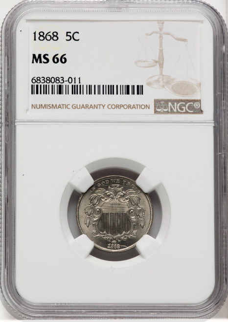 1868 5C Shield Nickel NGC MS66