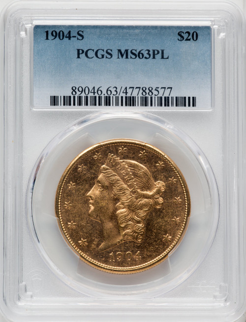 1904-S $20 PL Liberty Double Eagle PCGS MS63