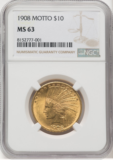 1908 $10 MOTTO Indian Eagle NGC MS63