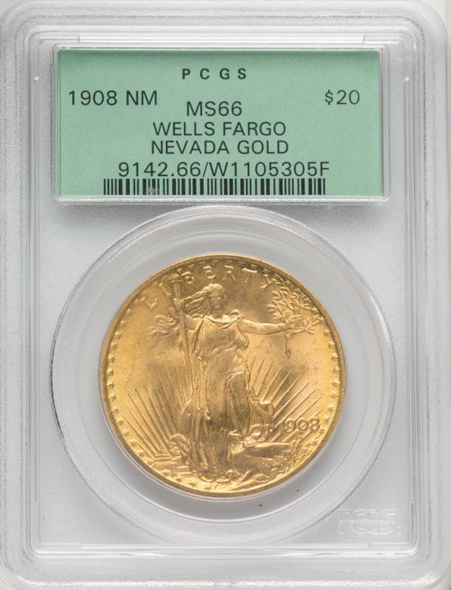 1908 $20 NO MOTTO Saint-Gaudens Double Eagle PCGS MS66