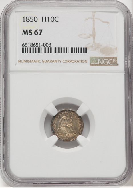 1850 H10C Seated Half Dime NGC MS67