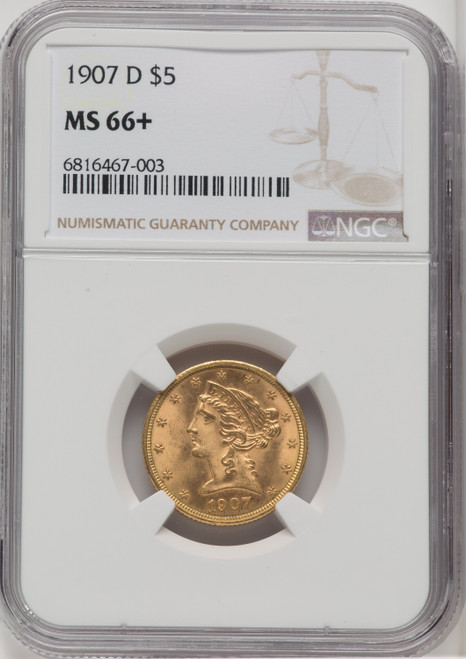1907-D $5 Liberty Half Eagle NGC MS66+