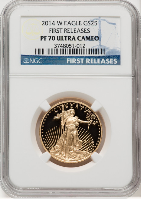 2014-W $25 Half-Ounce Gold Eagle DCAM FR Blue NGC PF70