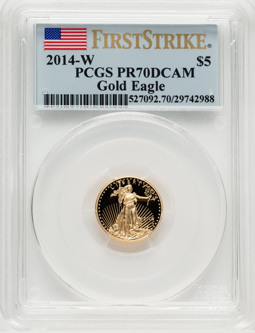 2014-W $5 Tenth-Ounce Gold Eagle First Strike FS Flag PCGS PR70