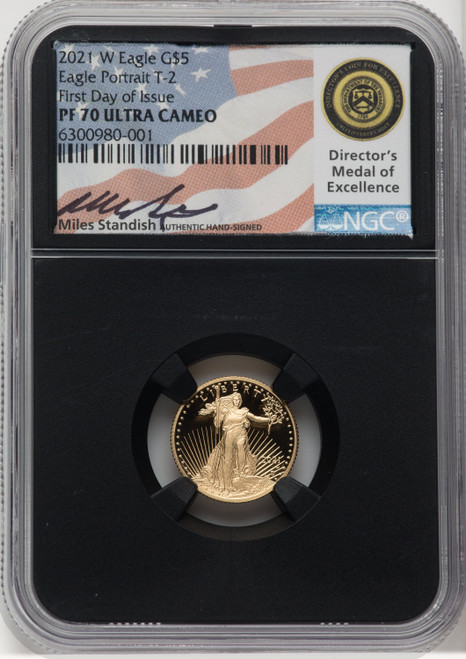 2021 T2 Gold American Eagle 4-Coin Set ER NGC PF70 Miles Standish Signed