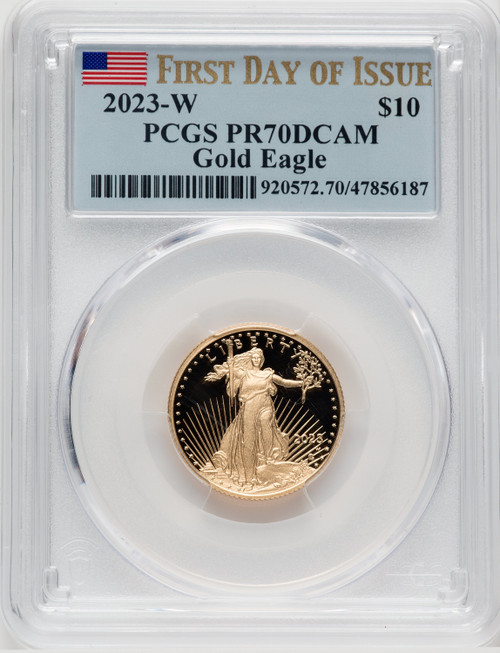 2023-W G$10 Quarter Ounce Gold Eagle First Day of Issue FDI Flag PCGS PR70