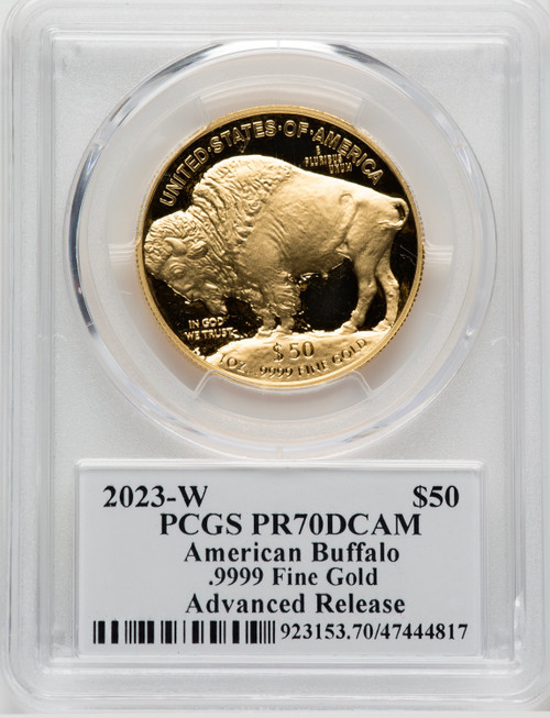 2023-W G$50 Gold Buffalo Advanced Release Moy UHR Signature PCGS PR70