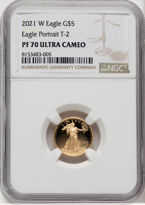 2021-W $5 Tenth Ounce Gold Eagle Type Two NGC PF70