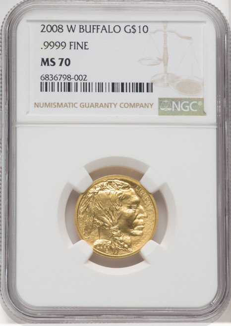 2008-W $10 Quarter-Ounce Gold Buffalo Brown Label NGC MS70