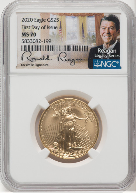 2020 $25 Half-Ounce Gold Eagle First Day of Issue FDI Reagan Legacy Series NGC MS70