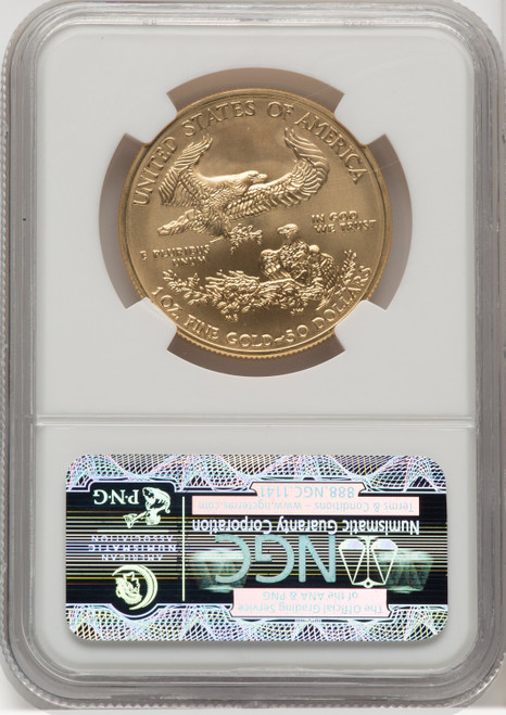 2011-W $50 One-Ounce Gold Eagle 25th Anniversary Brown Label NGC MS70
