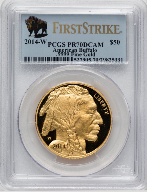 2014-W $50 One-Ounce Gold Buffalo First Strike FS Bison Label PCGS PR70