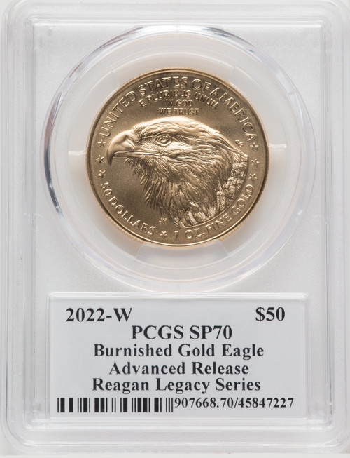 2022-W One-Ounce Gold Eagle Burnished Advanced Release Michael Reagan AR Reagan Legacy Series Michael Reagan PCGS MS70