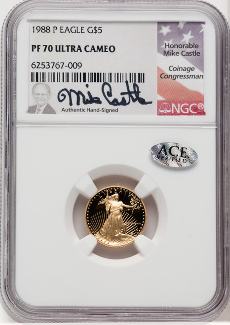 1988-P $5 Tenth-Ounce Gold Eagle Mike Castle NGC PF70
