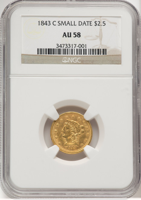 1843-C $2.50 Small Date Crosslet 4 Liberty Quarter Eagle NGC AU58