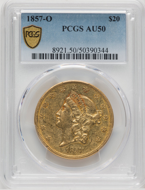 1857-O $20 Liberty Double Eagle PCGS AU50