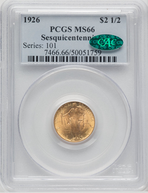 1926 $2.50 SESQUI CAC Commemorative Gold PCGS MS66