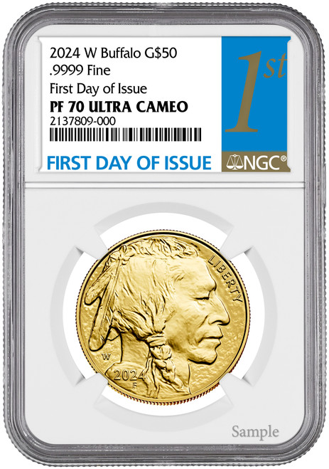 2024-W $50 One Ounce Gold Buffalo First Day of Issue Label NGC PF70 UCAM