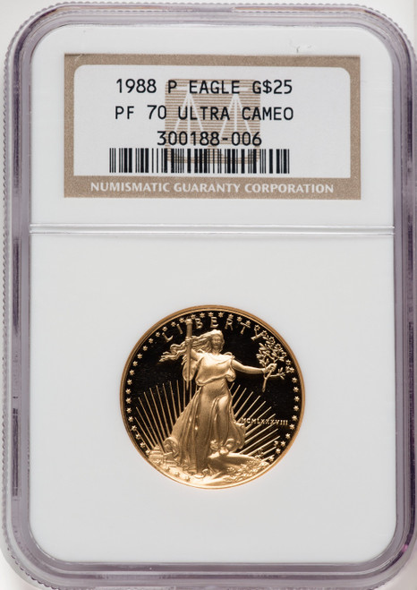 1988-P $25 Half- Ounce Gold Eagle Brown Label NGC PF70