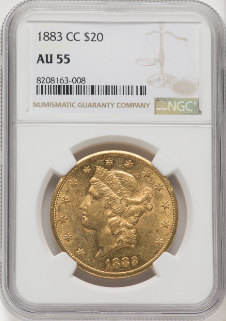 1883-CC $20 Liberty Double Eagle NGC AU55