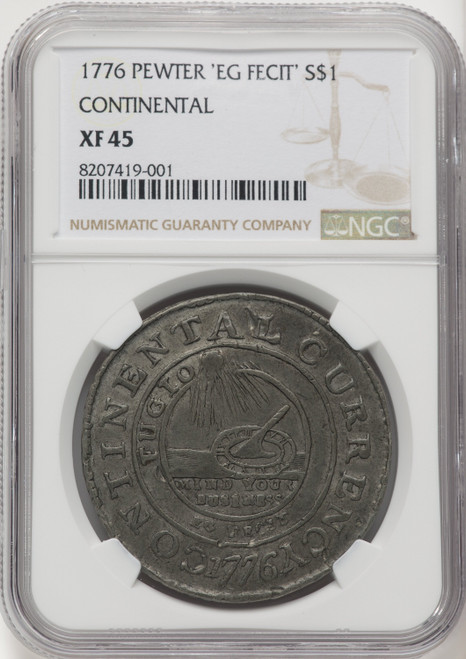 1776 Continental Dollar CURRENCY Pewter EG FECIT Colonials NGC XF45