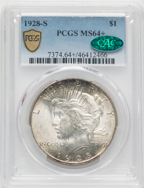 1928-S $1 CAC Peace Dollar PCGS MS64+