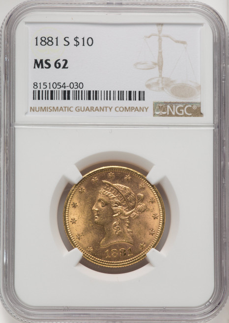 1881-S $10 Liberty Eagle NGC MS62