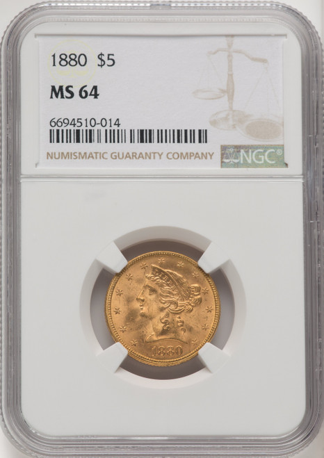 1880 $5 Liberty Half Eagle NGC MS64