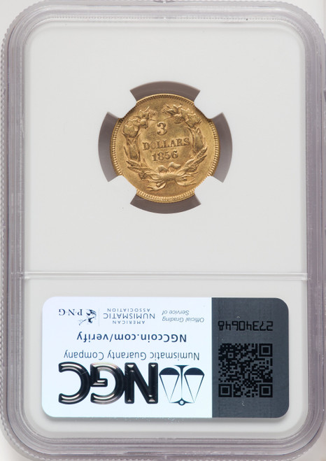 1856 $3 Three Dollar Gold Pieces NGC AU58