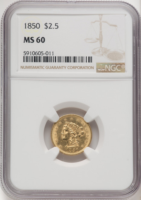 1850 $2.50 Liberty Quarter Eagle NGC MS60
