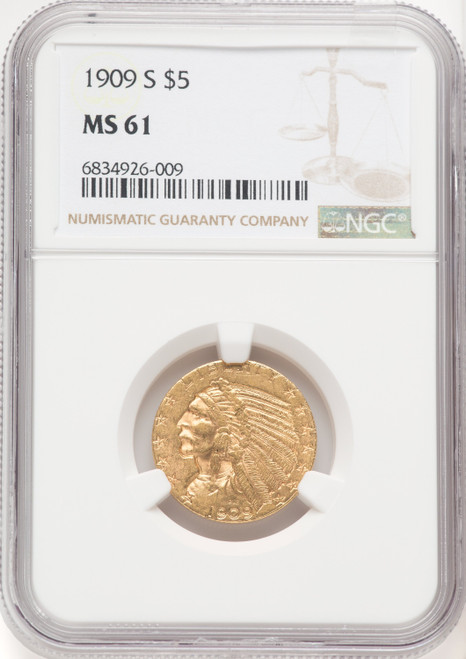 1909-S $5 Indian Half Eagle NGC MS61