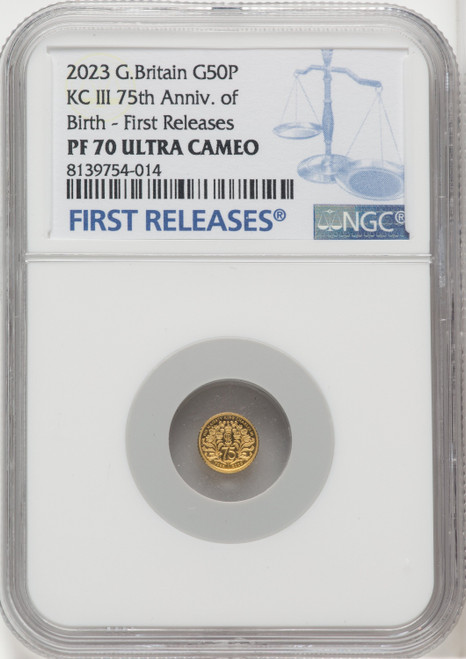 Charles III gold Proof  75th Birthday of King Charles III  50 Pence (1/40 oz) 2023 PR70 Ultra Cameo NGC World Coins NGC MS70 (518903040)