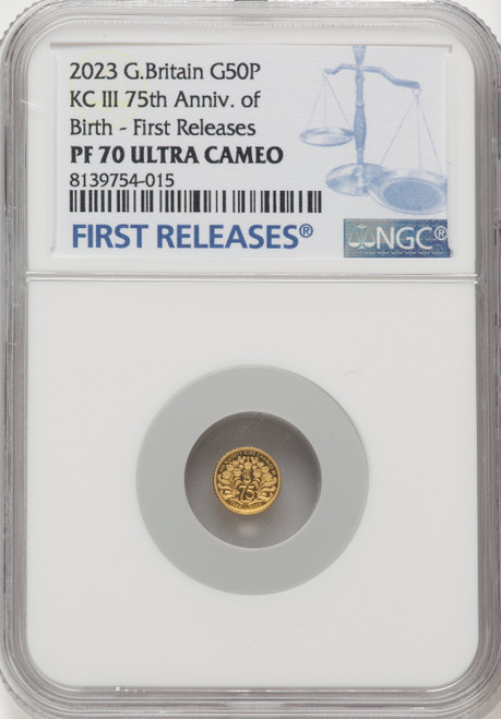 Charles III gold Proof  75th Birthday of King Charles III  50 Pence (1/40 oz) 2023 PR70 Ultra Cameo NGC World Coins NGC MS70 (518903041)