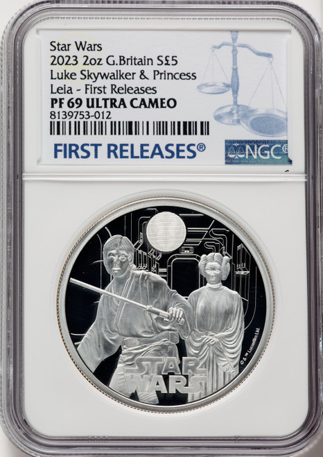 Charles III silver Proof  Luke Skywalker & Princess Leia  5 Pounds (2 oz) 2023 PR69 Ultra Cameo NGC World Coins NGC MS69 (518904046)