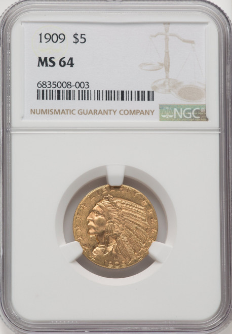 1909 $5 Indian Half Eagle NGC MS64 (519054035)