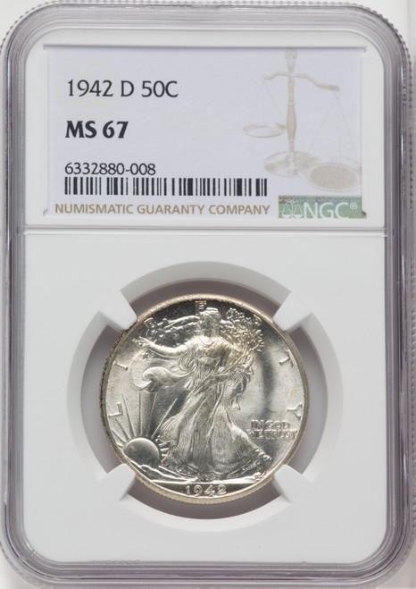 1942-D 50C Walking Liberty Half Dollar NGC MS67 (766996001)